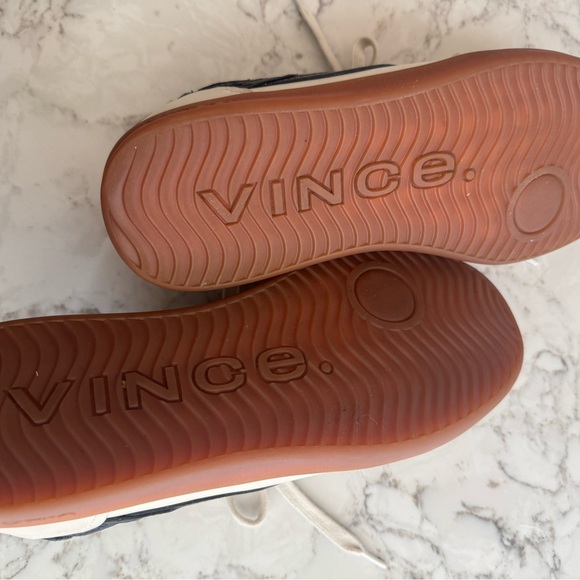 Vince Ivory and Dark Blue Leather Sneakers - Picture 3 of 4